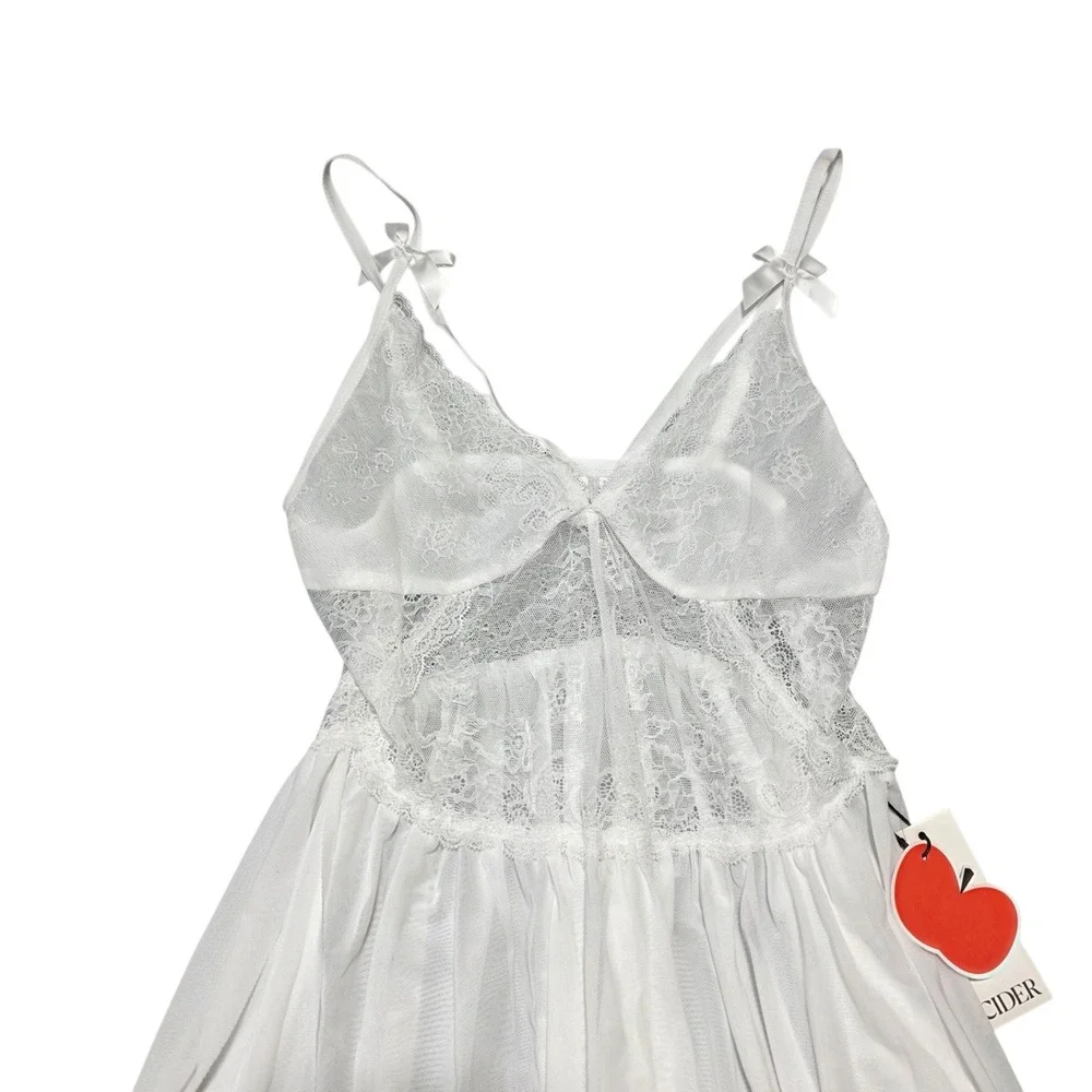 NEW Cider White Lace Babydoll Lingerie Slip Dress & Thong Set XL Extra‎ Large